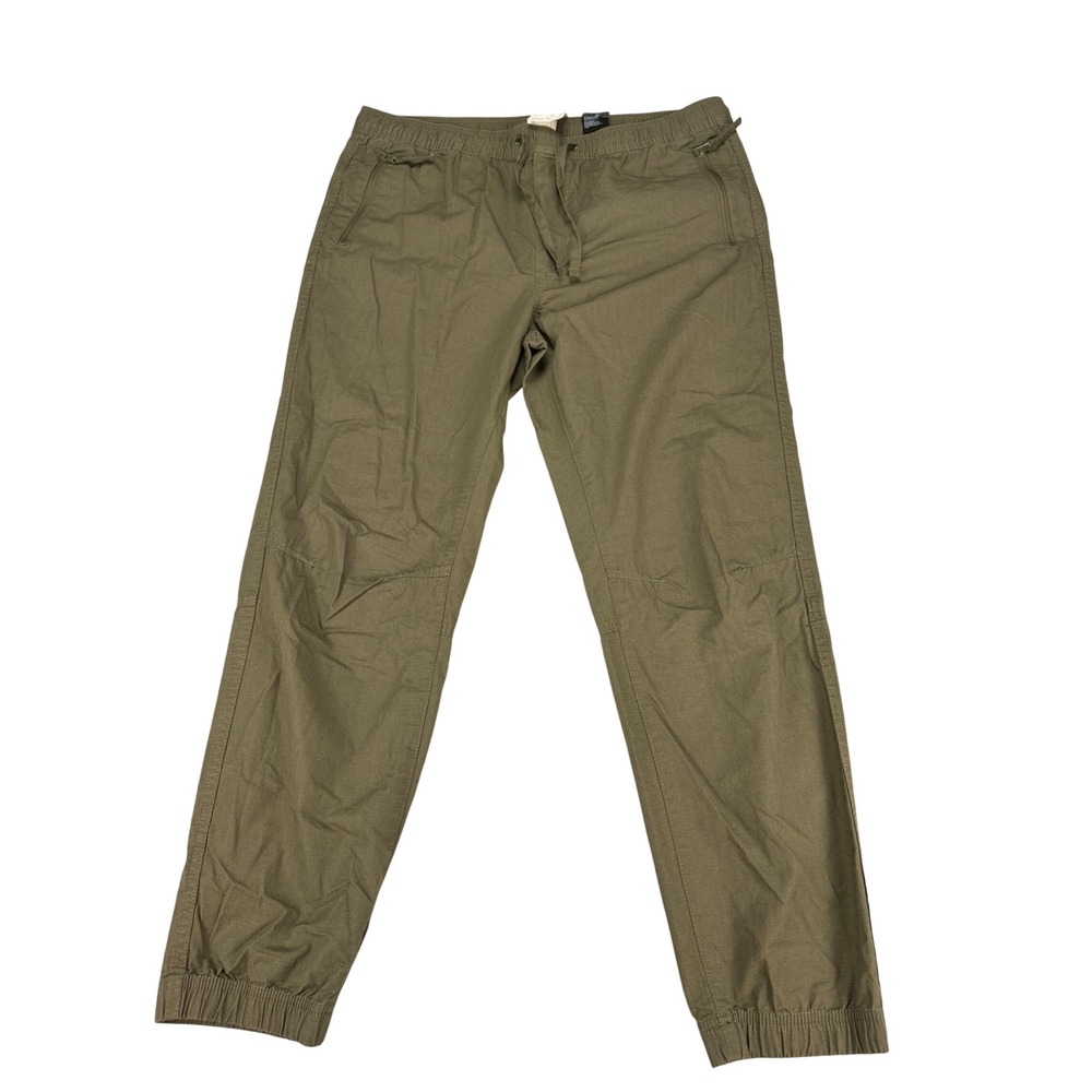 HM LOGG Mens XL Olive Green Cotton Jogger Pants Elastic Waist Zipper Pockets